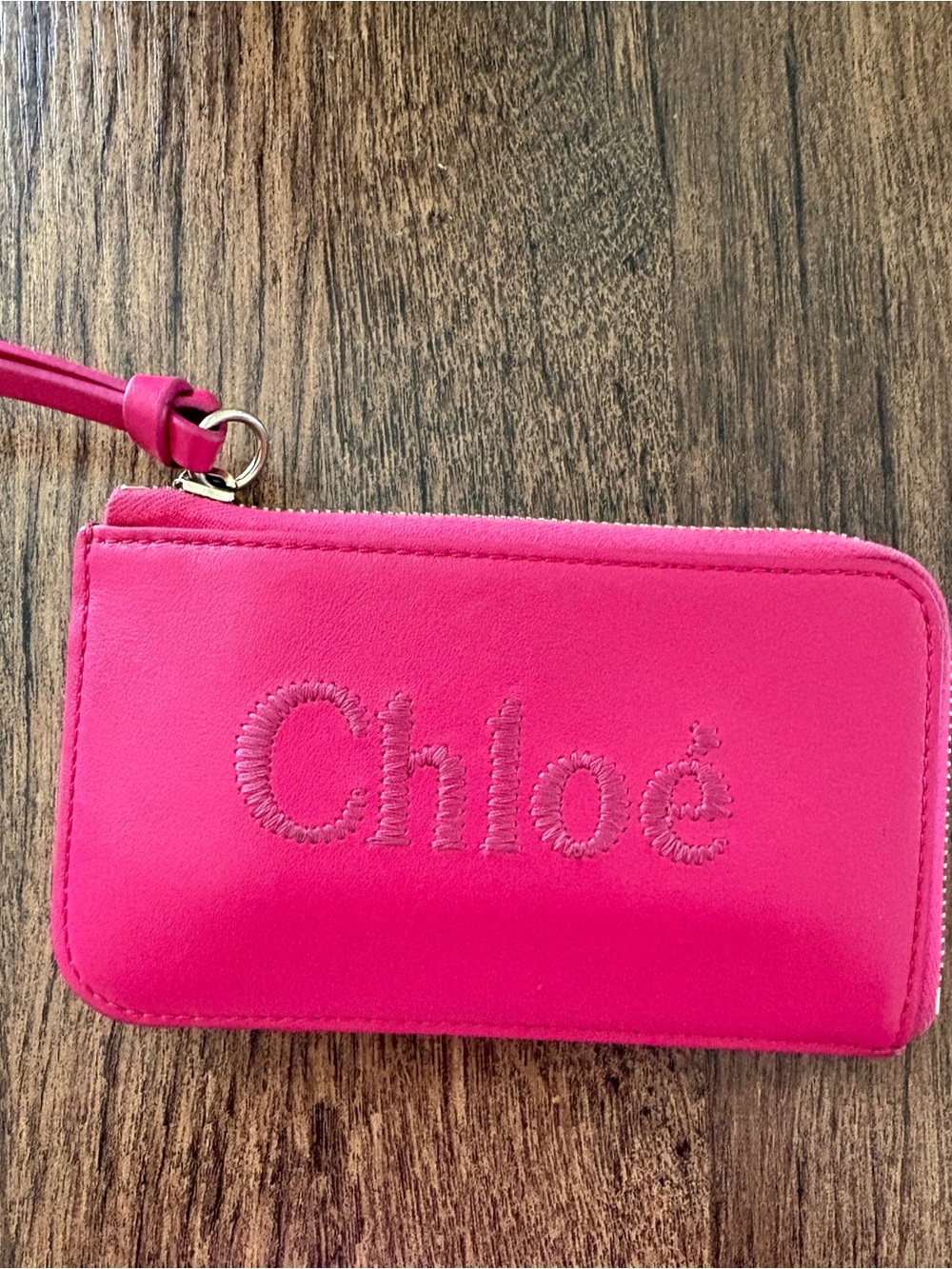 Chloé Pink Leather Zip Card & Key Holder Wristlet